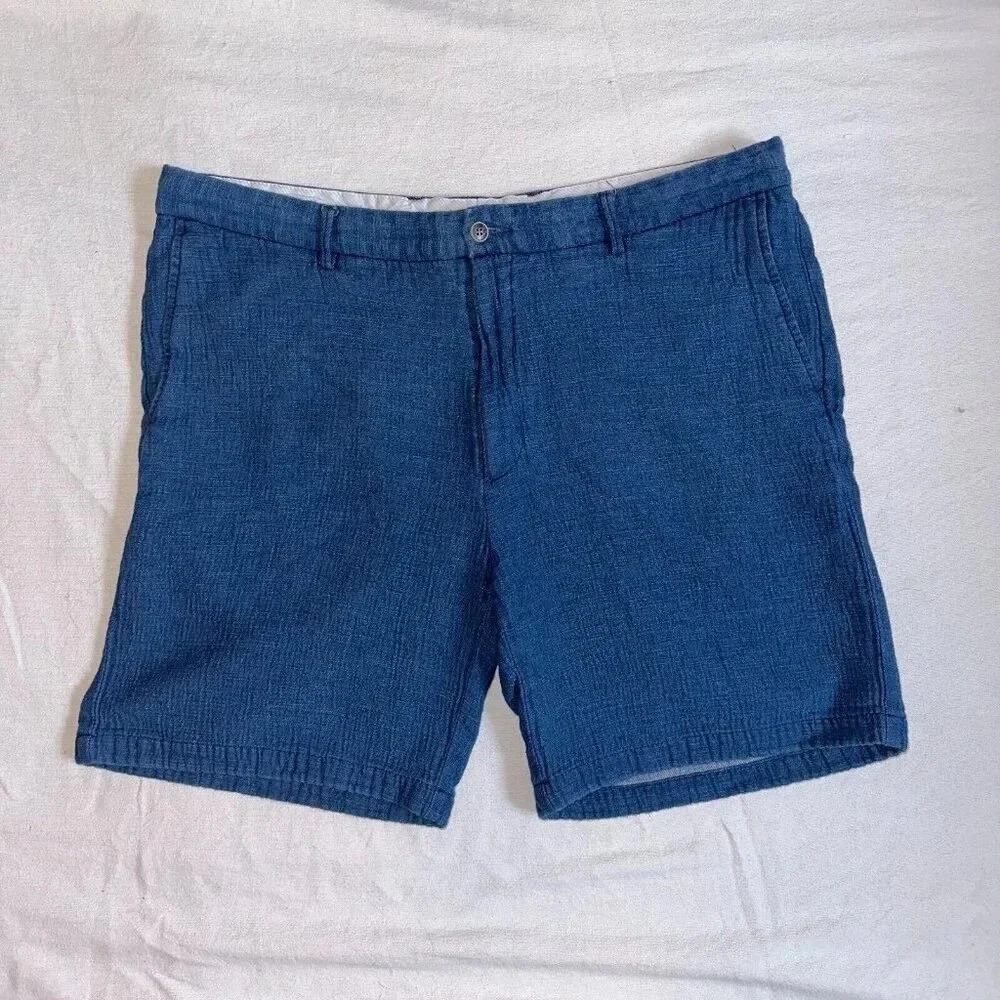 PETER MILLAR 100% Cotton 7.5" Blue Flat Front Knit Shorts Men's 38